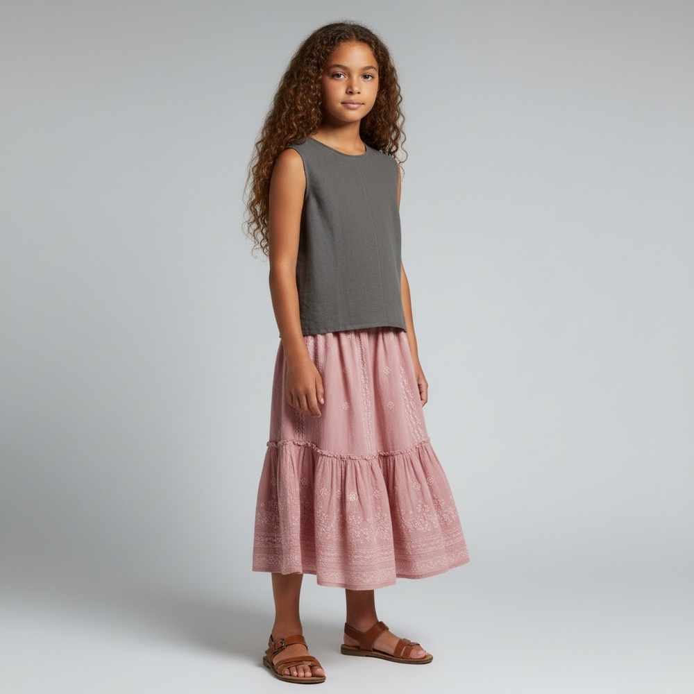 Tank Top 100% Linen Girl Sz M 7/8 Shirt Gray Preppy Mom and Pop's Kids Neutral